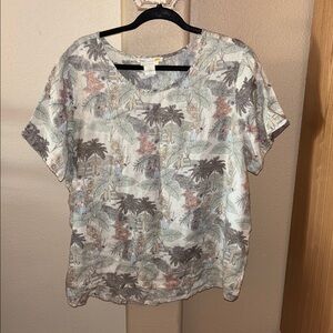C&C California Palm Print Linen Short Sleeve Top 1x